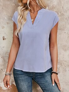 EMERY ROSE Camisa De Manga Murciélago Con Cuello Acanalado A Rayas - azul real - Ver 5