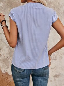 EMERY ROSE Camisa De Manga Murciélago Con Cuello Acanalado A Rayas - azul real - Ver 2