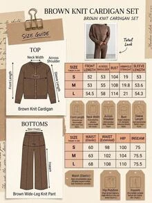 SHEIN Asymmetric Button Front Brown Color Long Sleeve Cozy Loose Fit Casual Style Cardigan And Wide Leg Sweater Pant 2pcs Set Co-Ord - Brown - View 8