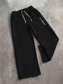 ÉpureWay Men's Letter Print Drawstring Waist Casual Sweatpants, Goth - Black - View 6