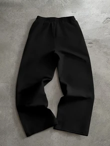 ÉpureWay Men's Letter Print Drawstring Waist Casual Sweatpants, Goth - Black - View 2