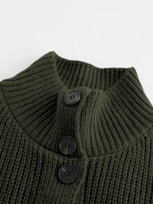 EMERY ROSE 1pc Plain Pocket Accent Casual V-Neck Long Sleeve Knit Cardigan Fall Winter Cloth For Women - Army Green - View 5