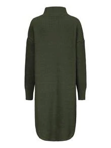 EMERY ROSE 1pc Plain Pocket Accent Casual V-Neck Long Sleeve Knit Cardigan Fall Winter Cloth For Women - Army Green - View 3