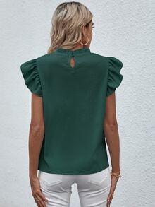 EMERY ROSE 假領荷葉邊飾邊荷葉邊上衣 新年服飾 辦公室深綠色夏季休閒優雅 - 綠色 - 查看 2
