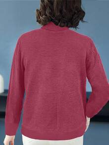EMERY ROSE Solid Color Stand Collar Casual Pullover Sweater Knit Pullover Fall Winter - Hot Pink - View 2