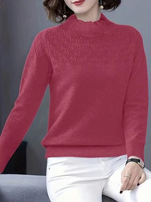 EMERY ROSE Solid Color Stand Collar Casual Pullover Sweater Knit Pullover Fall Winter - Hot Pink - View 6