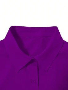 EMERY ROSE Women Solid Color Loose Front Button Long Sleeve Casual Shirts Fall Cloth For Women - Purple - View 5