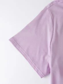 EMERY ROSE Women Simple Slogan Letter Print T-Shirt Short Sleeve Top LOS ANGELES Graphic Tees Women Tops - Purple - View 5
