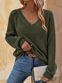 EMERY ROSE Women's Casual Versatile Solid Color Sweater, Autumn/Winter Office Brunch Olive Green - Army Green - View 2