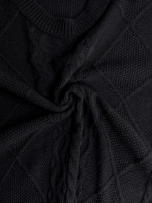 SHEIN طقم ملابس محبوكة من قطعتين للنساء: كنزة بأكمام طويلة محبوكة بنمط الكابل & تنورة ماكسي - الأسود - مشاهدة 11