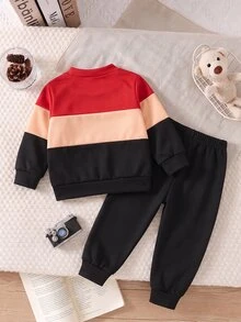 TOM & JERRY X SHEIN 2pcs Young Boys Casual Cute Pattern Themed Print Colorblock Crew Neck Long Sleeve Sweatshirt And Matching Sweatpants Set, Spring Autumn Winter - Multicolor - View 2