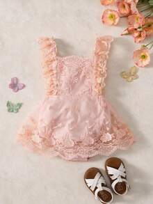 Souflis Souflis 嬰兒女孩褶邊刺繡網眼連體裙 - 彩色 - 查看 10