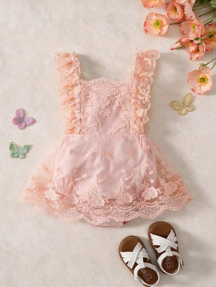 Souflis Souflis Baju Bayi Perempuan Kontras Lace Sulaman Ruffle Bunga - MultiWarna - View 10