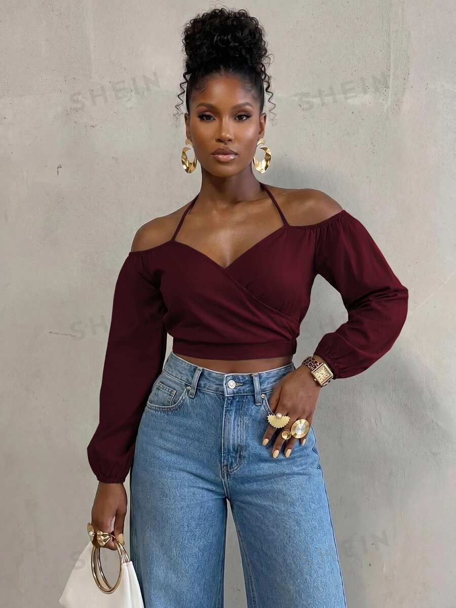 BamGlimmer Fall Y2K Sexy Hot Girl Style Dark Purple Women's Crop Top ...