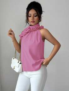 Balvessa Ruched Sleeveless Blouse, Intellectual And Elegant Dinner Brunch Date Day Party Pink Summer - Dusty Pink - View 4