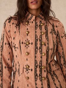 Easelle Vintage Bohemian Jacquard Embroidered Design Loose Women's Jacket - Pink - View 8