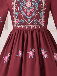 SHEIN Abaya Jalabiya Dress, Lightweight & Versatile For Spring/Summer, Suitable For Casual Outings And Family Gatherings, Simple Design - Burgundy - View 7