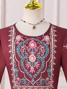 SHEIN Abaya Jalabiya Dress, Lightweight & Versatile For Spring/Summer, Suitable For Casual Outings And Family Gatherings, Simple Design - Burgundy - View 5