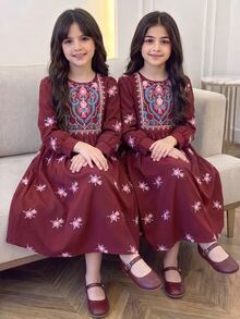 SHEIN Abaya Jalabiya Dress, Lightweight & Versatile For Spring/Summer, Suitable For Casual Outings And Family Gatherings, Simple Design - Burgundy - View 2