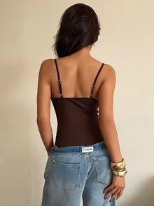 Aloruh Brown Lace Bodysuit Sexy Cup Mesh Patchwork - Brown - View 2