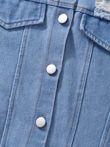 SHEIN 青少年女孩 2 件套套裝 破洞牛仔背心短版夾克 條紋背心連身裙 無袖休閒時尚開衩中長裙 春夏度假穿搭 - 灰色 - 查看 8