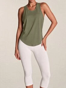 SHEIN BAE 女款極簡主義網布拼接運動背心，適合跑步與健身 - 軍綠色 - 查看 5