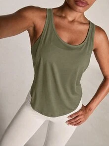 SHEIN BAE 女款極簡主義網布拼接運動背心，適合跑步與健身 - 軍綠色 - 查看 6