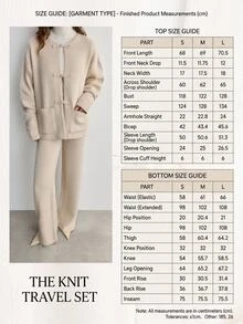 SHEIN Women's Chinese Frog Button Knit Jacket & Wide Leg Elastic Waist Pants Two Pieces Set - Cream - View 9