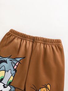 TOM & JERRY X SHEIN 2件組幼兒卡通條紋衛衣與長褲套裝 印花長袖柔軟休閒套裝 春秋日常穿著 - 彩色 - 查看 4