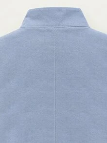 TaskEZ Light Blue Long Sleeve Stand Collar Top, Zipper Half-Open Front, Cuffed Sleeves, Mid-Length Loose Fit With Pockets, Women's Scrub Scrub Uniform Work - Blue - View 8