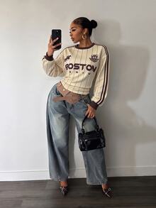 Slaydiva Women's Letter Print Casual Daily Cropped Sweatshirt - Multicolor - View 7