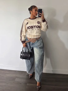 Slaydiva Women's Letter Print Casual Daily Cropped Sweatshirt - Multicolor - View 5