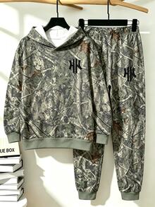 Tween Boys Gradient Denim Effect-Effect Logo‑Print Hoodie & Matching Jogger Pants 2‑Piece Streetwear Outfit - Multicolor - View 3