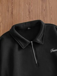 EASEVO 男士休閒套頭運動衫，黑色，大尺碼，刺繡領口，春/秋季 - 黑色 - 查看 3
