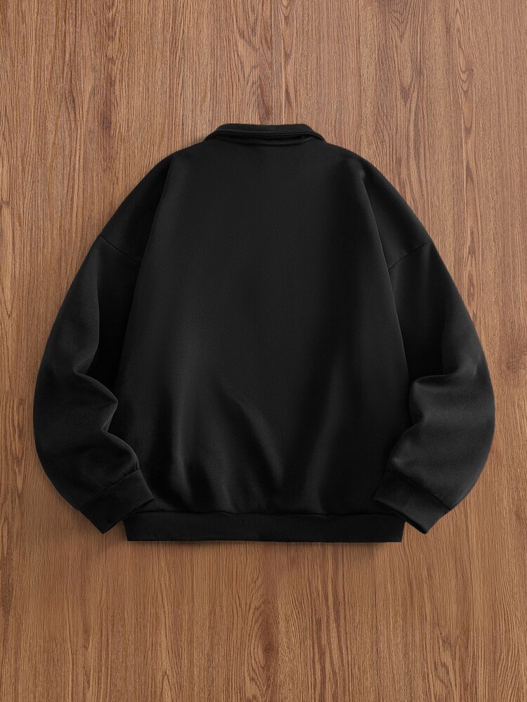 EASEVO Men's Casual Pullover Sweatshirt, Black, Plus Size, Embroidered Collar, Spring/Autumn - Black - View 2