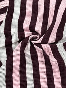 Solivie 女款秋季毛衣上衣，粉色與白色條紋 Polo 領毛衣上衣，適合休閒復古日常穿著約會 - 彩色 - 查看 8