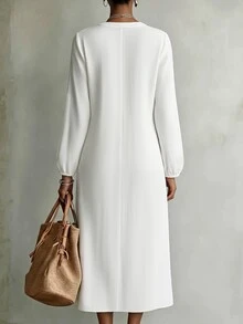 Omancia Women's Fashion Lace Patchwork Long Sleeve Vacation Dress All White Fall Boho Elegant - White - View 2