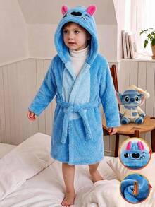 SHEIN Young Boy Knit Patchwork Kids Solid Color Embroidered Hooded Casual Cardigan Loungewear - Multicolor - View 3
