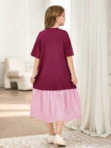 SHEIN Tween Girls' Fuchsia Pink Summer Cute Family Matching Dress, Outfit - Hot Pink - View 4