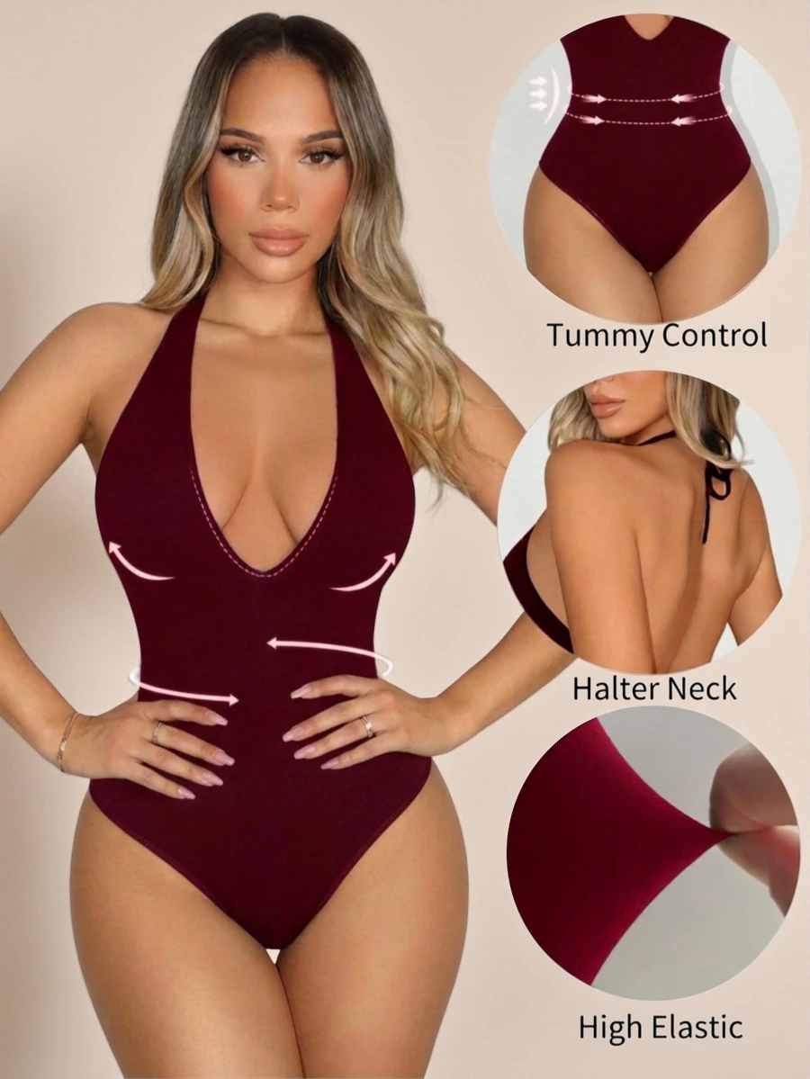Sirith Women's Solid Color Fitted Versatile Daily Wear Halter Neck Bodysuit Night Club Summer Sexy Going Out Night Out