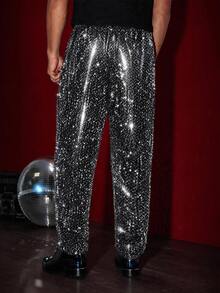 Mainfolk Men's Sequin Hip Hop Pants For Music Festival Party - Black - View 2