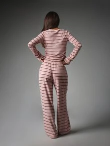 MISSGUIDED Striped Boat Neck Long Sleeve Crop Top And Wide Leg Drawstring Casual Pants Co-Ord Lounge Set - Multicolor - View 2