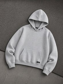 Mainfolk 男士字母印花長袖口袋休閒連帽衛衣 - 灰色 - 查看 2