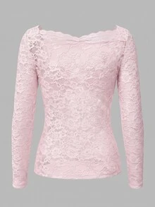 Cévolie Women's Sweet Bowknot Lace Top For Date - Pink - View 2
