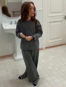 Hapijoa Tween Girl Autumn/Winter Top & Pants Loungewear - Grey - View 4