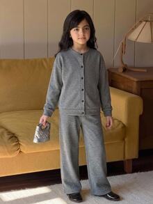 Hapijoa Tween Girl Autumn/Winter Top & Pants Loungewear - Grey - View 7