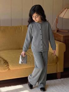 Hapijoa Tween Girl Autumn/Winter Top & Pants Loungewear - Grey - View 9