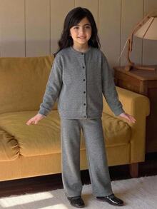 Hapijoa Tween Girl Autumn/Winter Top & Pants Loungewear - Grey - View 10