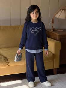 Dazy Kids Girls' Sweatshirt Set, Children's Casual Wear, Spring/Autumn Big Tween Girl' Sports 2 Pieces Set Hoodies - Navy Blue - View 6