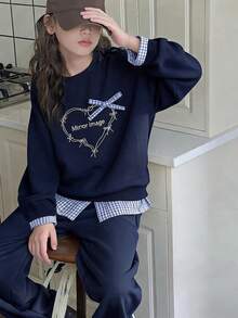 Dazy Kids Girls' Sweatshirt Set, Children's Casual Wear, Spring/Autumn Big Tween Girl' Sports 2 Pieces Set Hoodies - Navy Blue - View 2